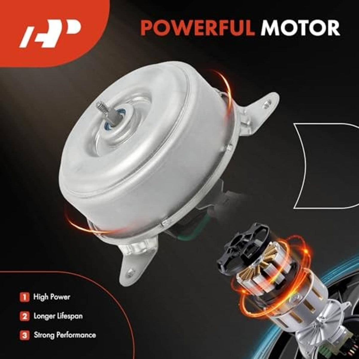 Radiator cooling fan motor with round can housing and side mounting bracket