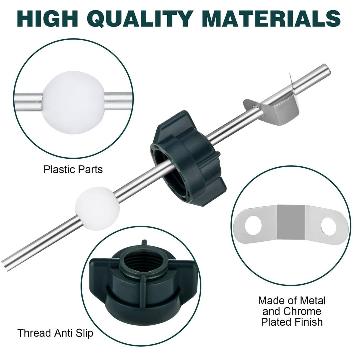 Bathroom sink pop-up stopper replacement kit with chrome-and-chrome rod, white pivot ball, dark cap