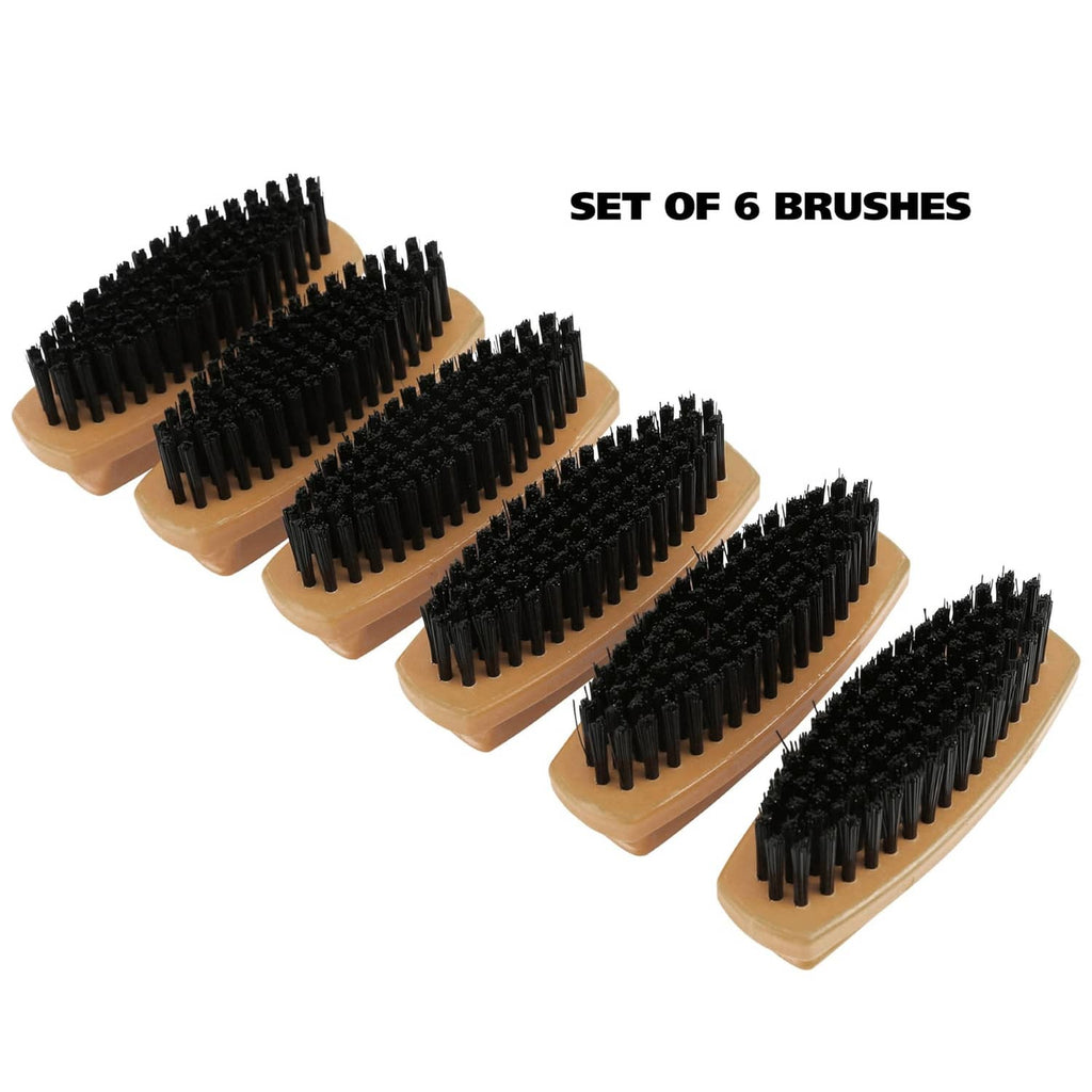 Set of 6 nail brushes with tan handles and dense black bristles