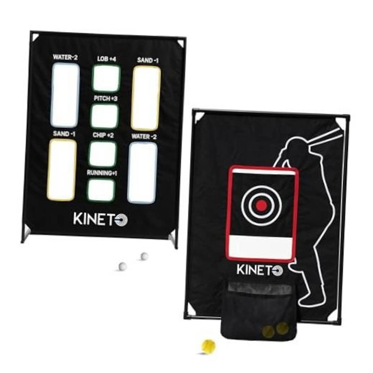 Kineto training target net set with black frame, eight scoring zones and bullseye target bag