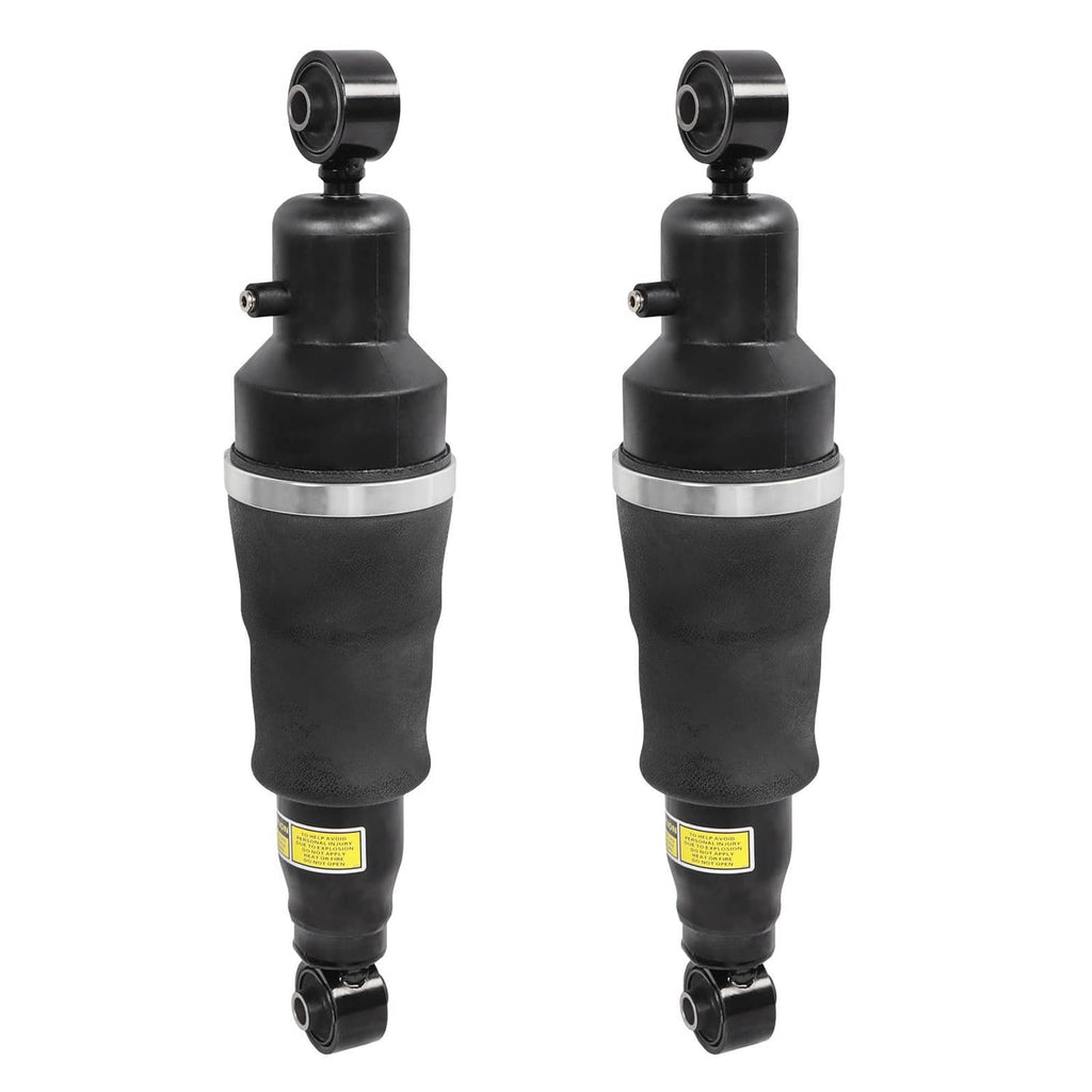 Pair of black rear air suspension shock struts with top bearing eye and silver band