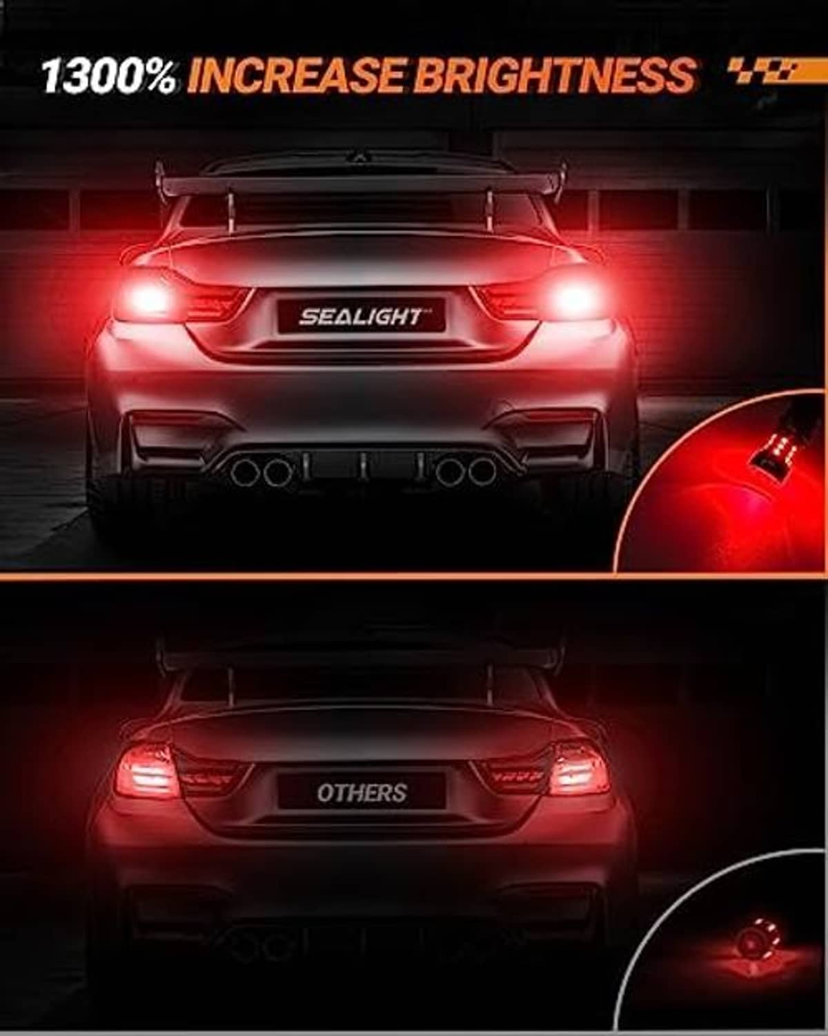 Bright red LED brake light glow on vehicle tail lamps