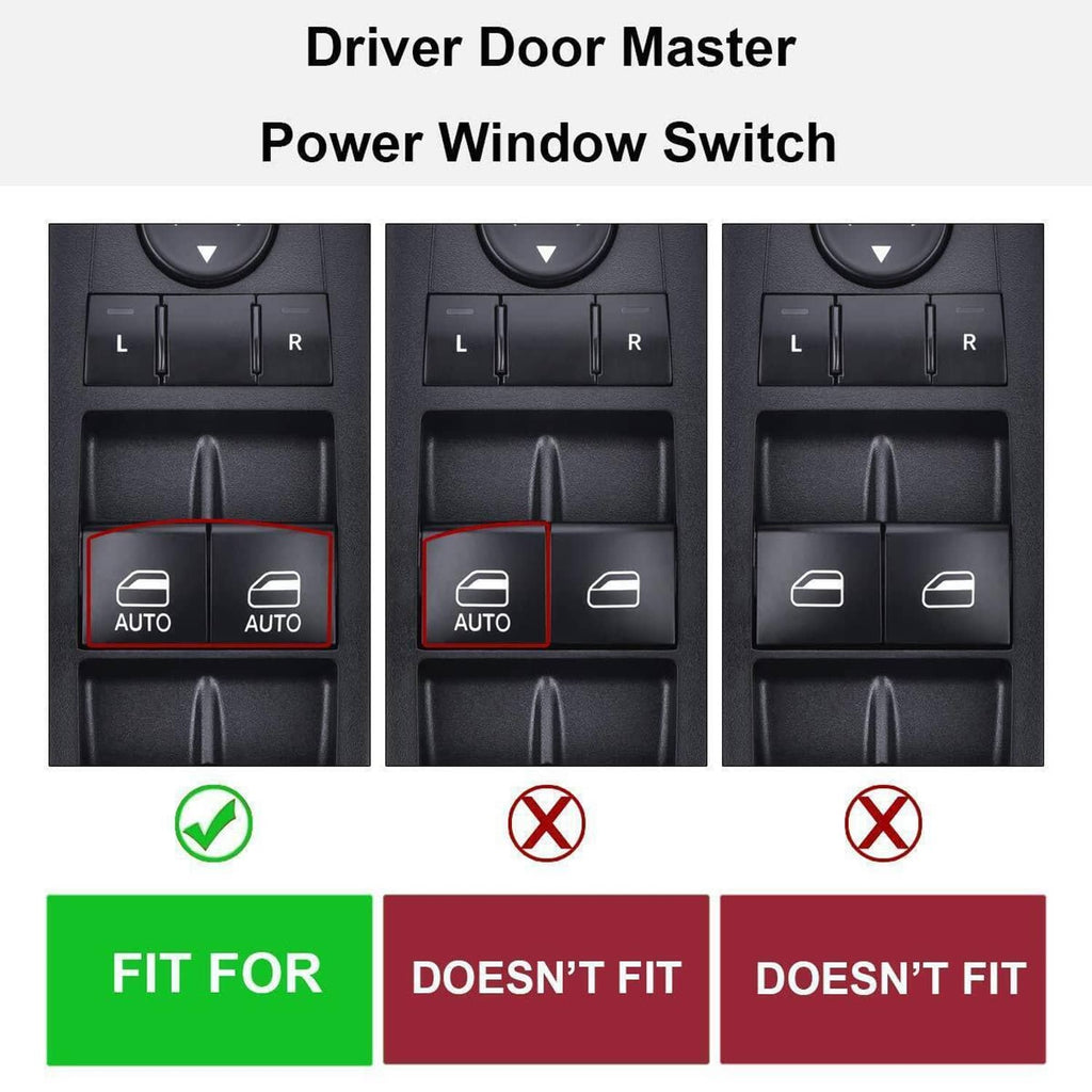 Driver door master power window switch button layout with auto window controls