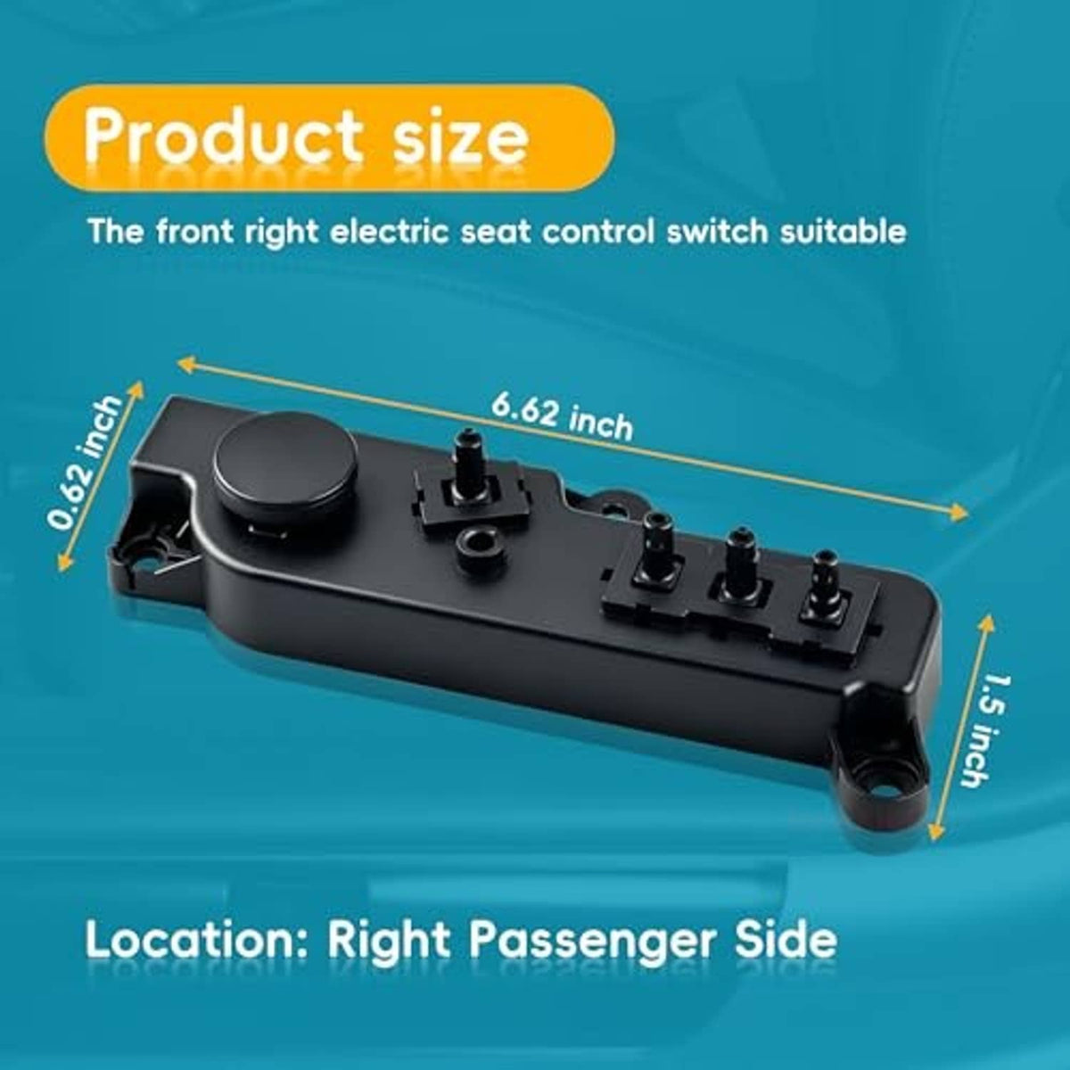 Black seat control switch with round knob and rocker switch row on long bar