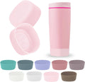 Pink silicone tumbler boot set, with open cap and matching bottom sleeve