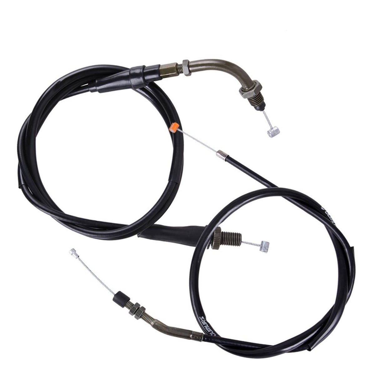 Black throttle and clutch cable set with metal ends and braided inner wires