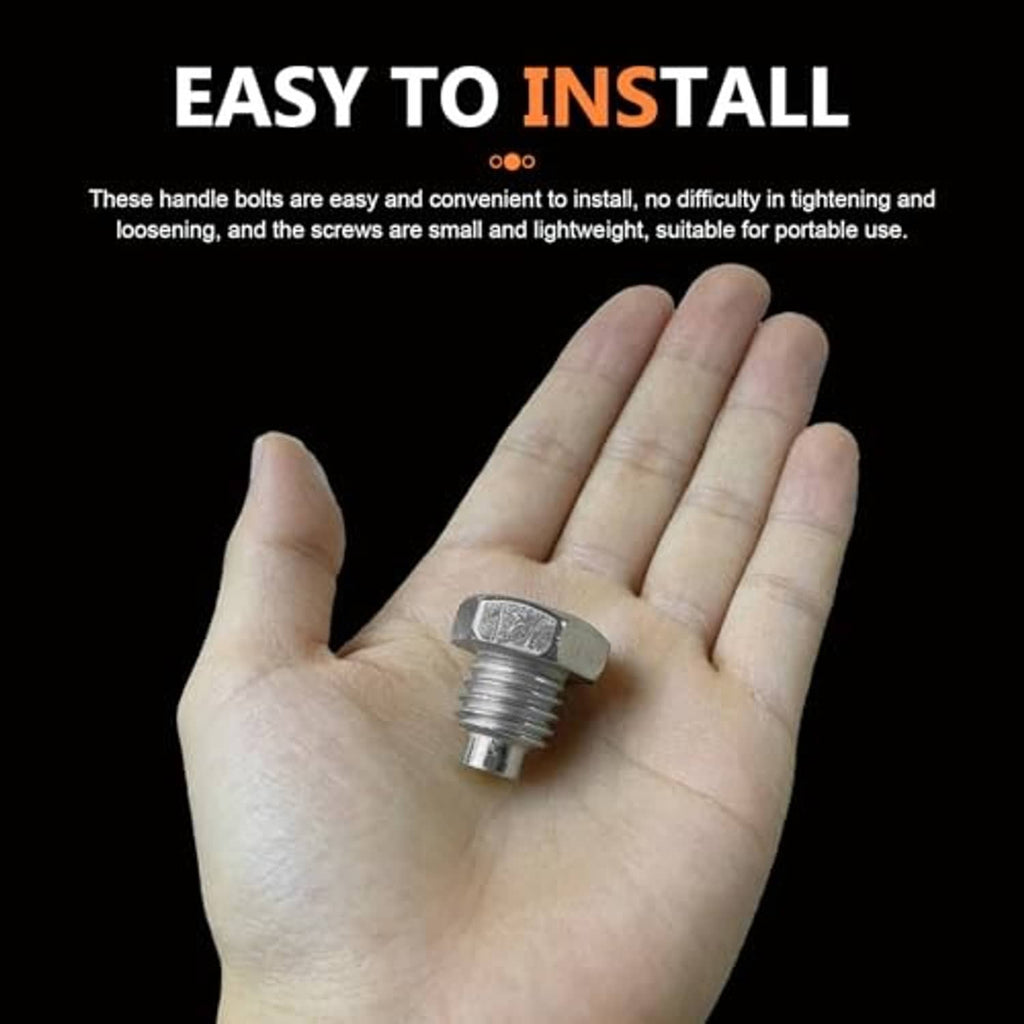 Silver hex-head bolt for jack handle, small threaded screw shown in palm