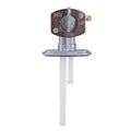 Fuel tank petcock valve with round mounting plate, lever knob, and white fuel tube