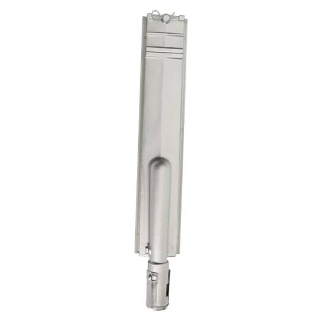 Stainless steel grill burner with valve manifold and mounting tabs