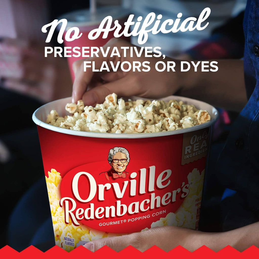 Microwave popcorn tub with No artificial label held in hands
