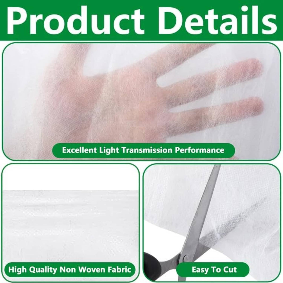 White nonwoven plant cover fabric with soft translucent texture close-up