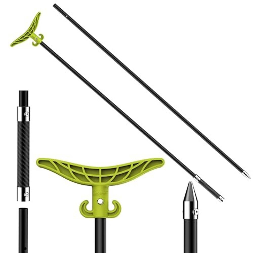 Hi-vis green anchor pole with T-handle, two black shaft segments, and pointed tip