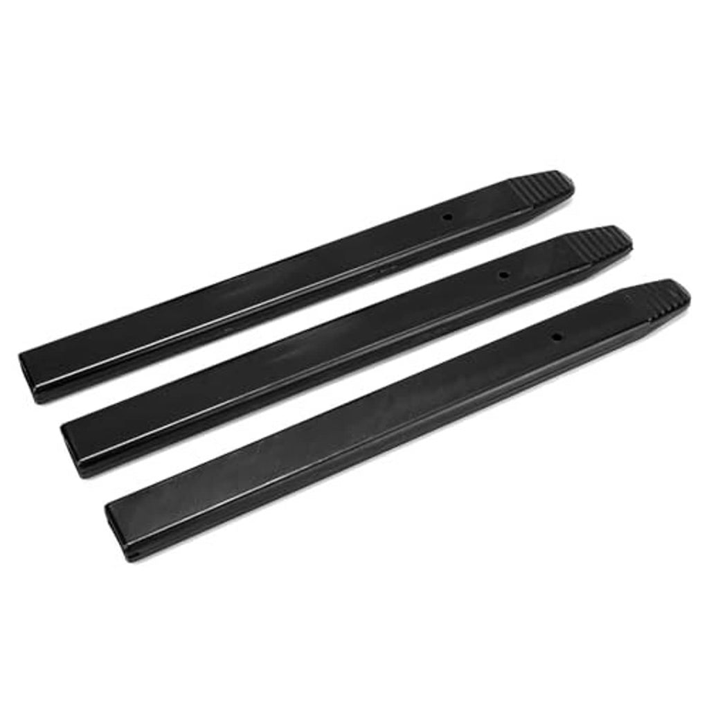 Set of three black tire pry bar protector sleeves with holes and ribbed tips