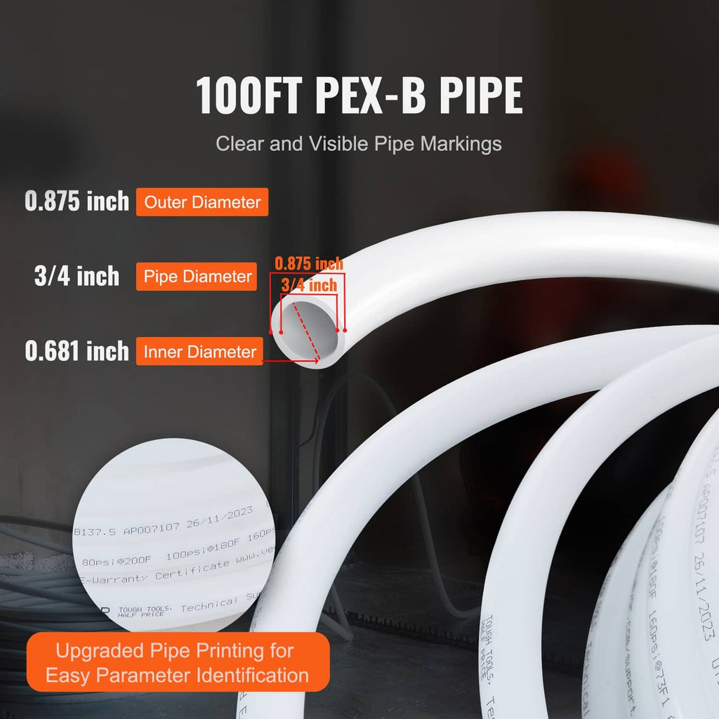 White PEX-B pipe tubing coil with visible exterior print markings along the tube