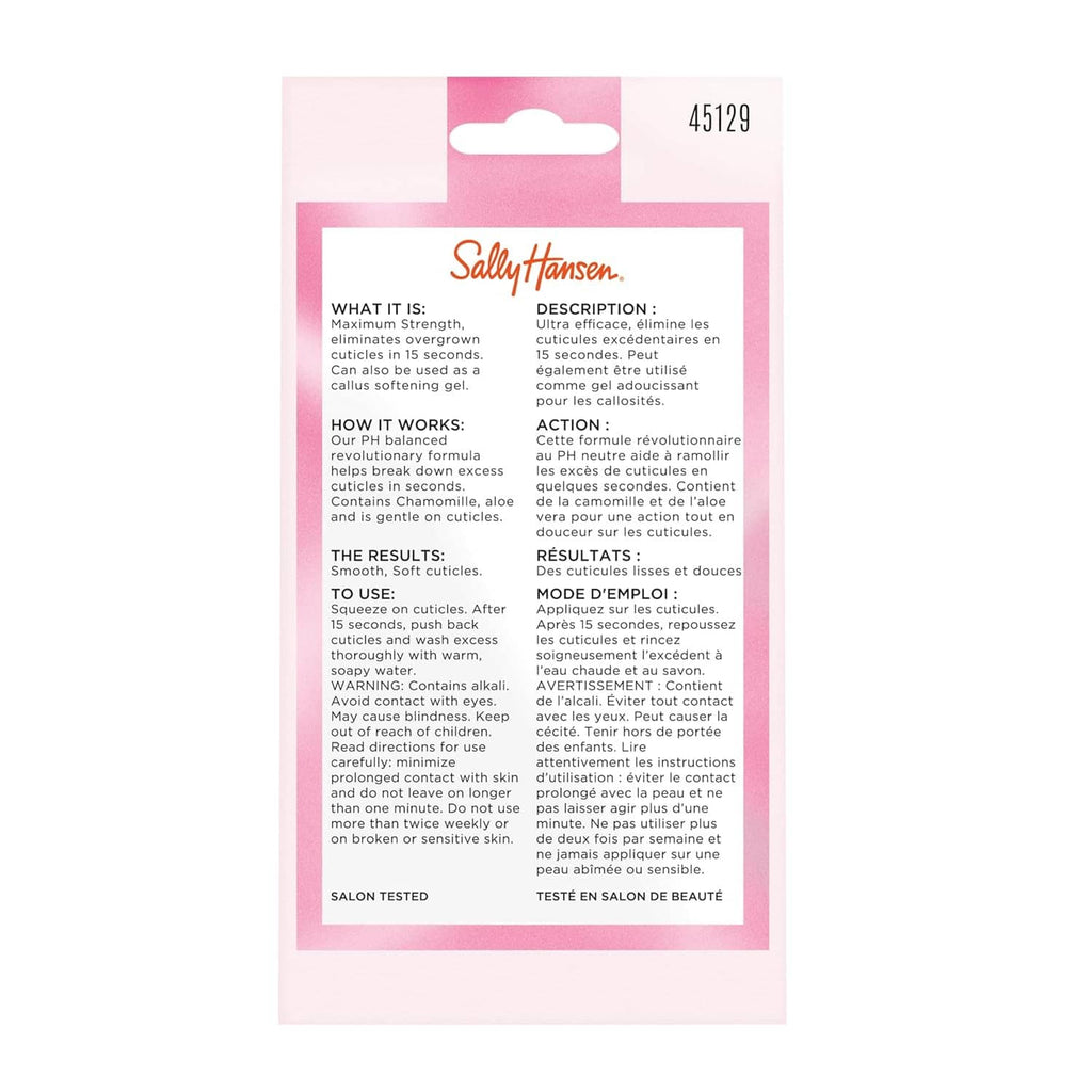Back of cuticle remover package with product description text