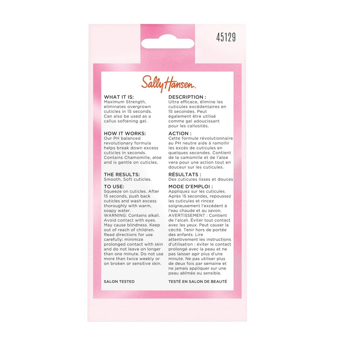 Back of cuticle remover package with product description text