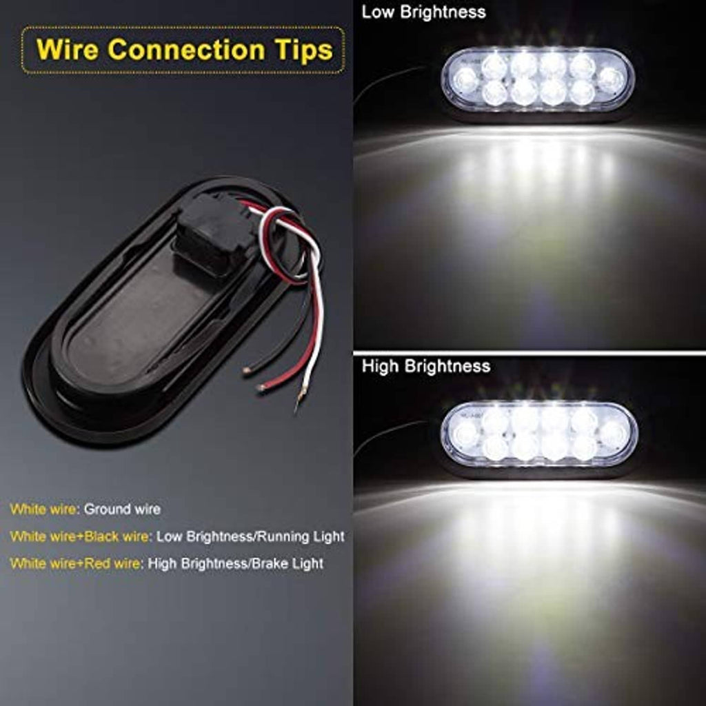 LED oval light harness with white LED bar; low and high brightness glow