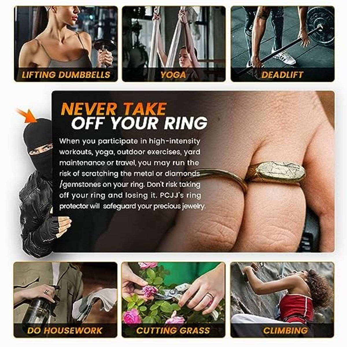 Black heart-shaped silicone ring cover on a finger during workout activity