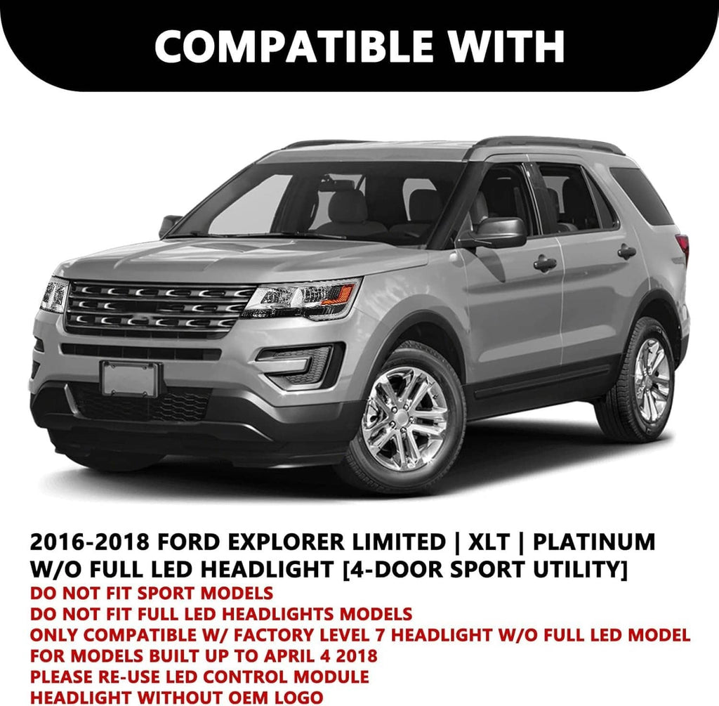 Left side headlight assembly installed on SUV front with compatibility info panel