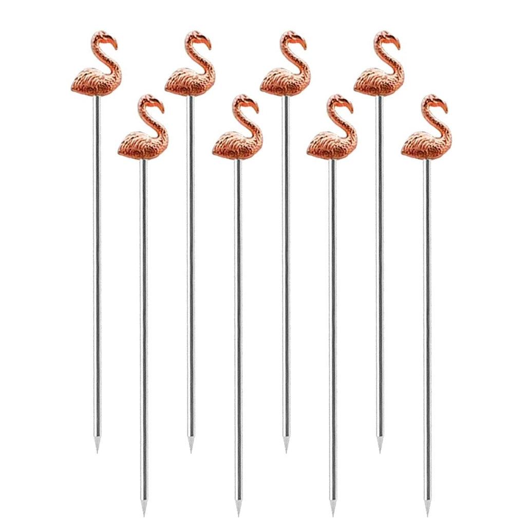 Rose gold flamingo cocktail pick set of 8, metal skewers with flamingo heads