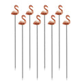 Rose gold flamingo cocktail pick set of 8, metal skewers with flamingo heads