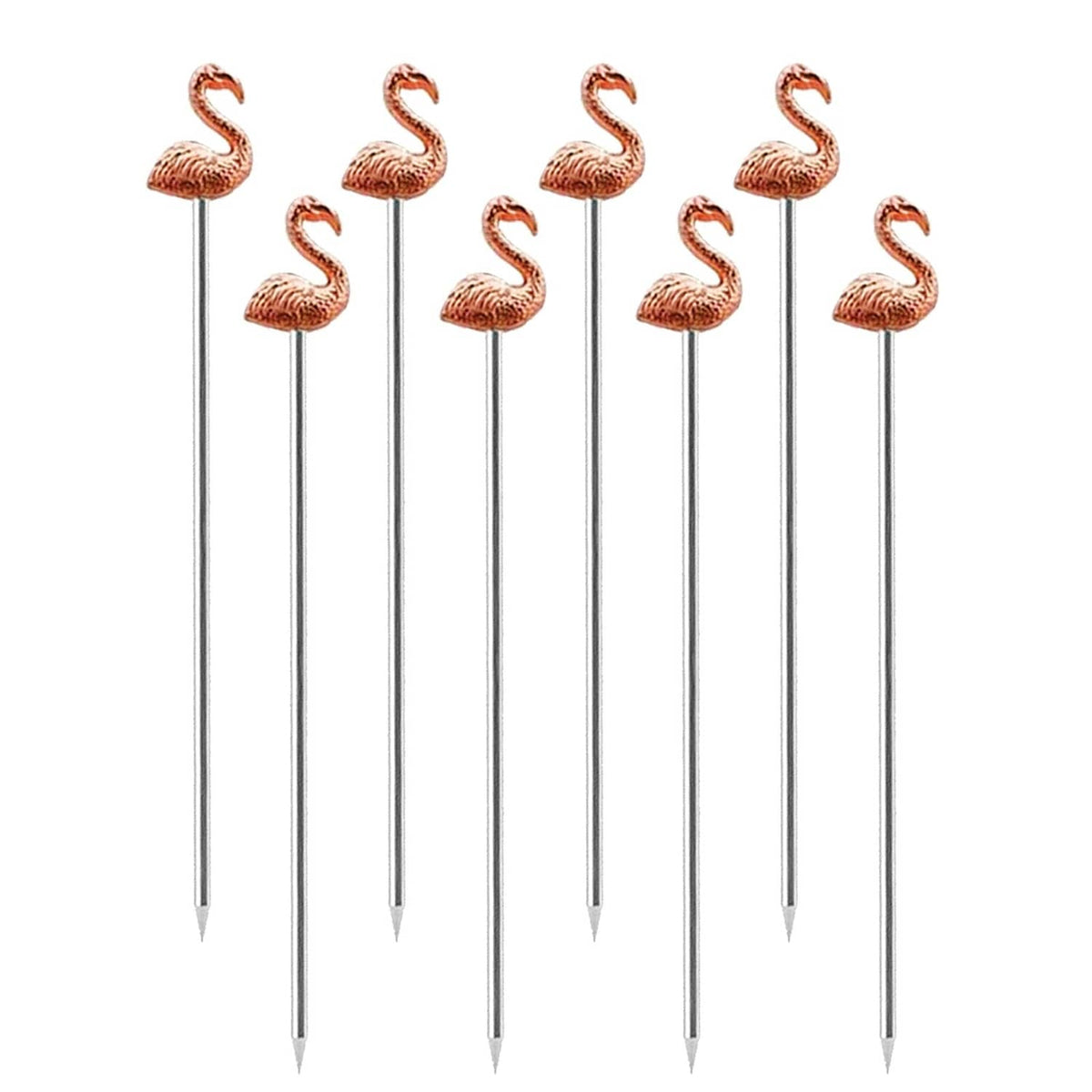 Rose gold flamingo cocktail pick set of 8, metal skewers with flamingo heads