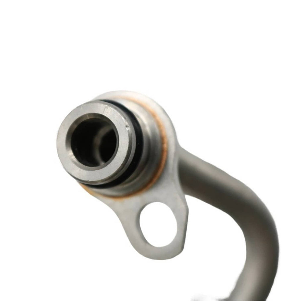 Small metal hose fitting with O-ring and split-collar bracket for coolant line