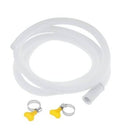 White corrugated drain hose with two metal clamps and yellow tightening knobs