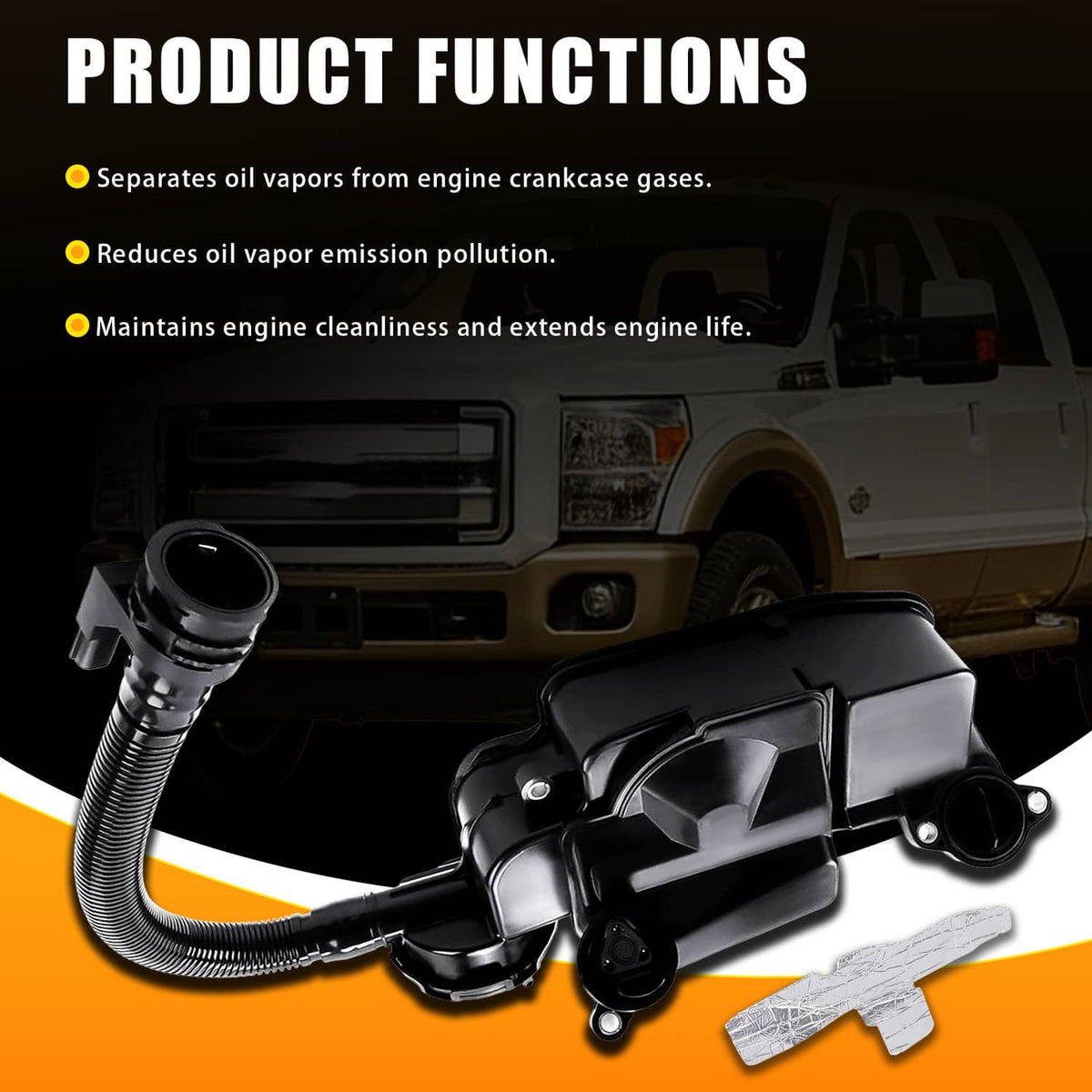 Black oil separator assembly with attached hose and circular port opening