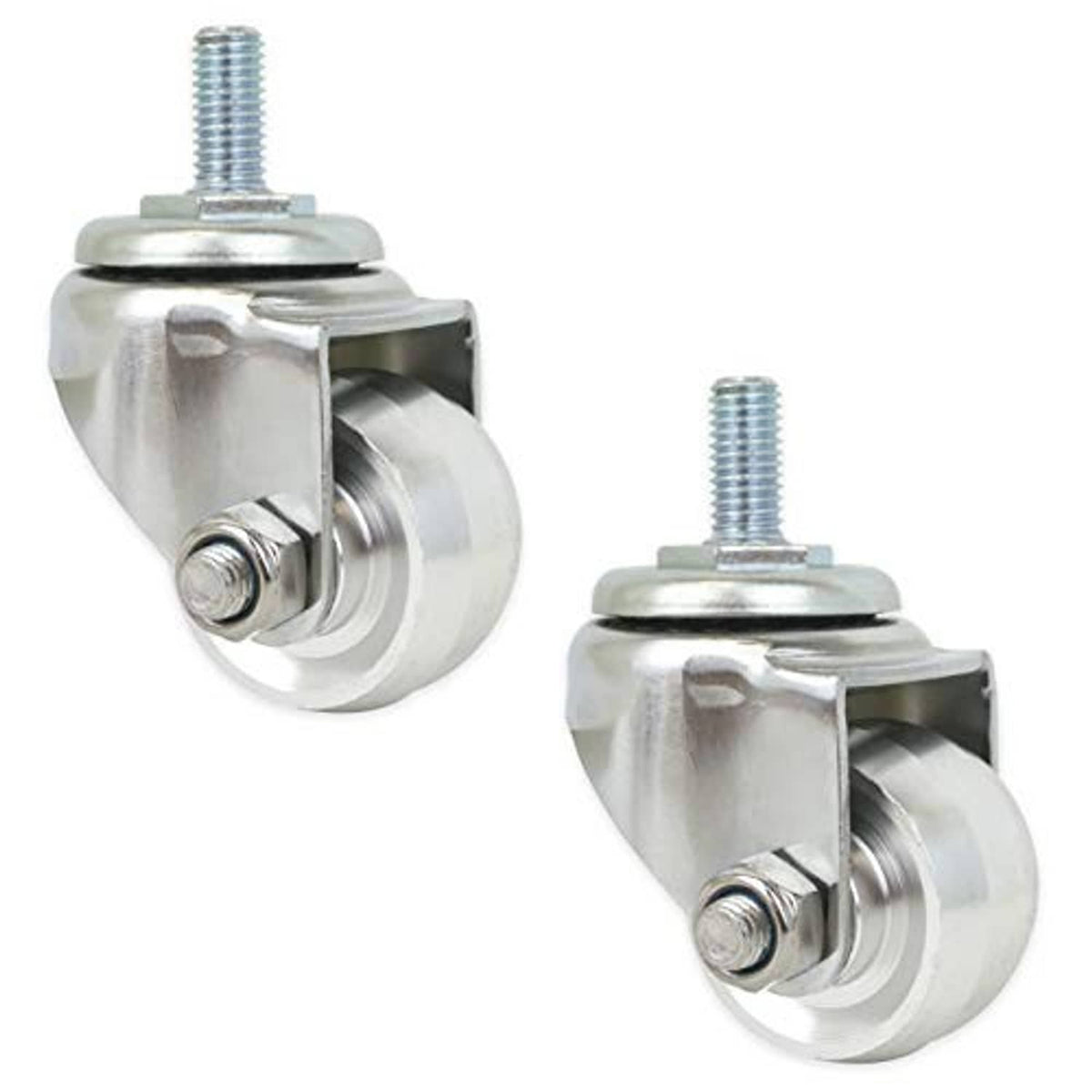 Metal caster wheels with threaded stem and dual wheel base, 2-pack
