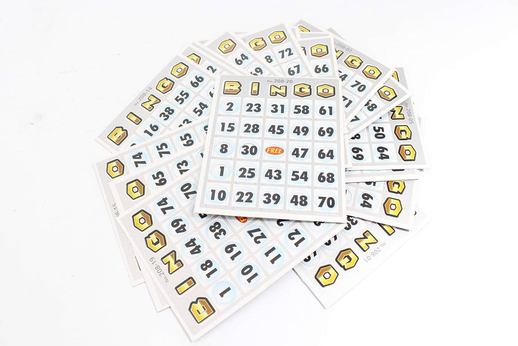 Bingo number cards with yellow icon tiles