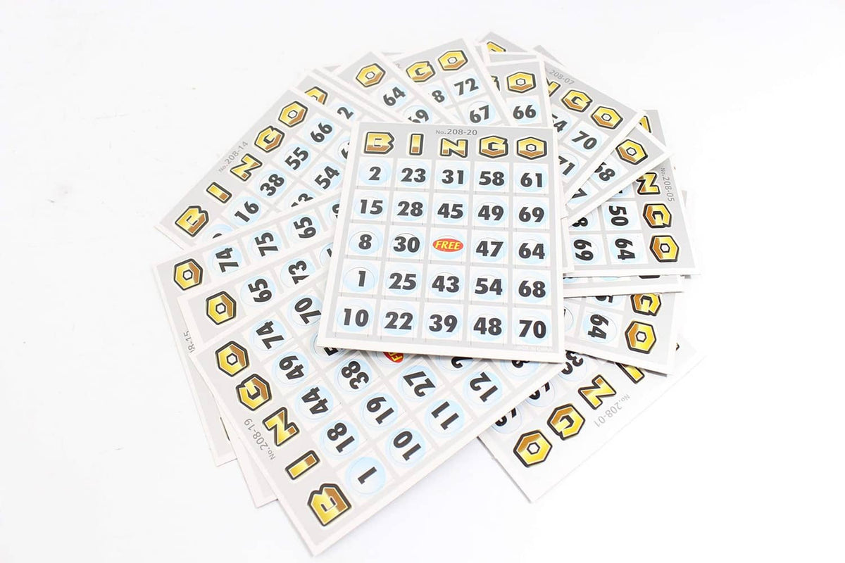 Bingo number cards with yellow icon tiles
