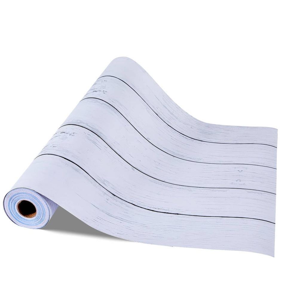 Self-adhesive wood-grain wallpaper roll, light blue/white with horizontal plank lines
