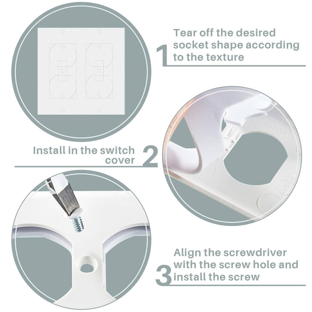 White outlet switch cover draft sealer with screw hole cutouts