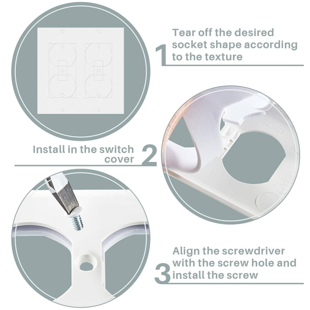 White outlet switch cover draft sealer with screw hole cutouts