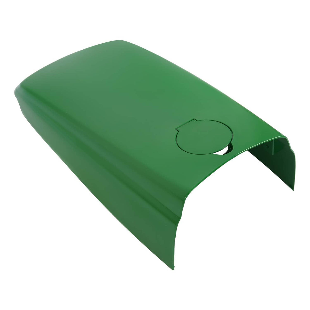 Green tractor upper hood with fuel door cutout and side opening