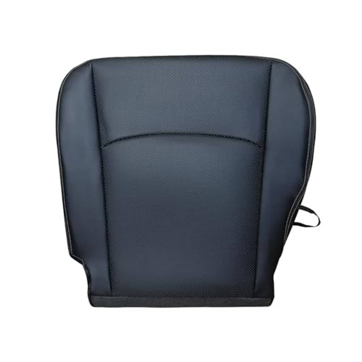 Black artificial leather front seat bottom cover with perforated-look texture and curved back