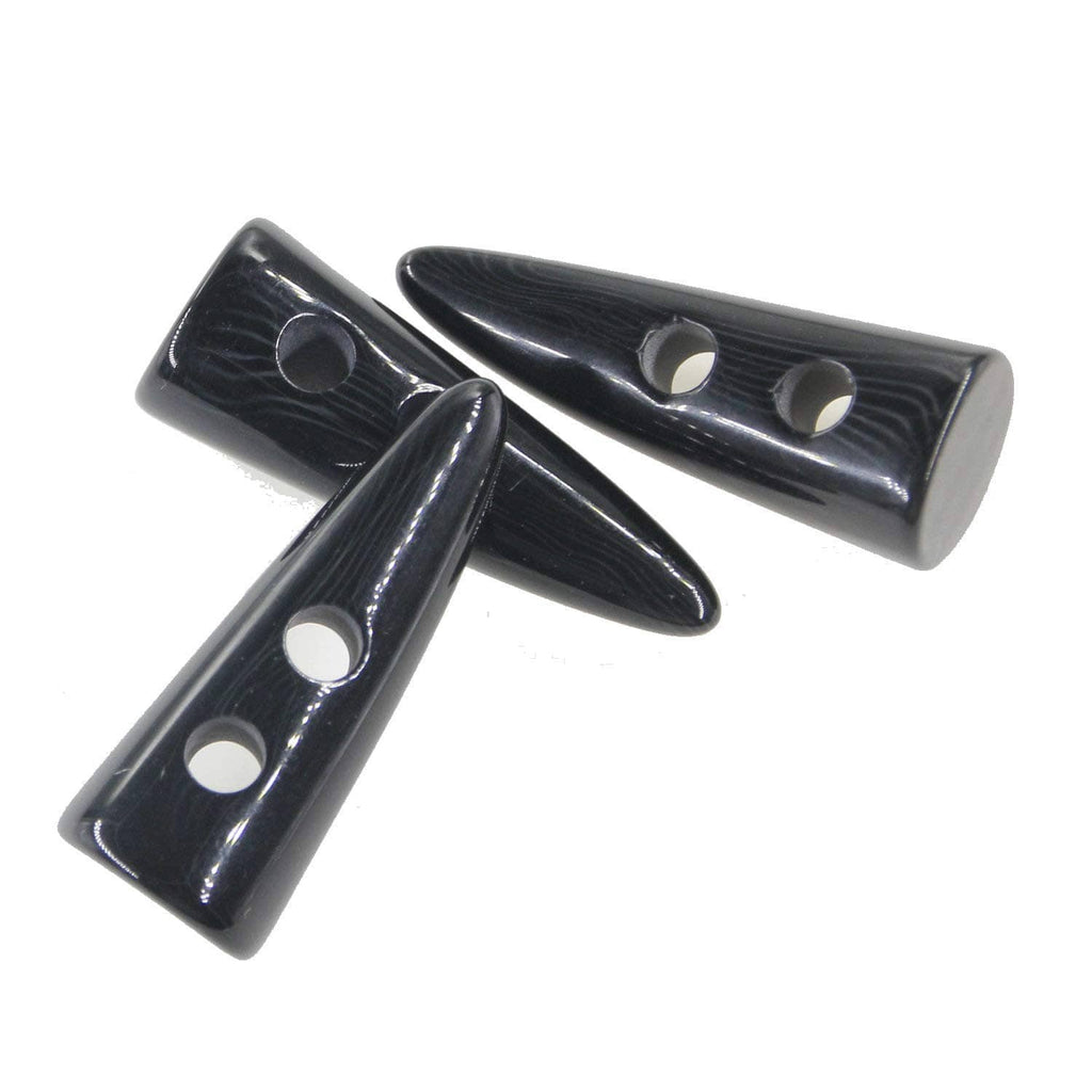 Black resin horn-shaped two-hole toggle buttons, angled pieces