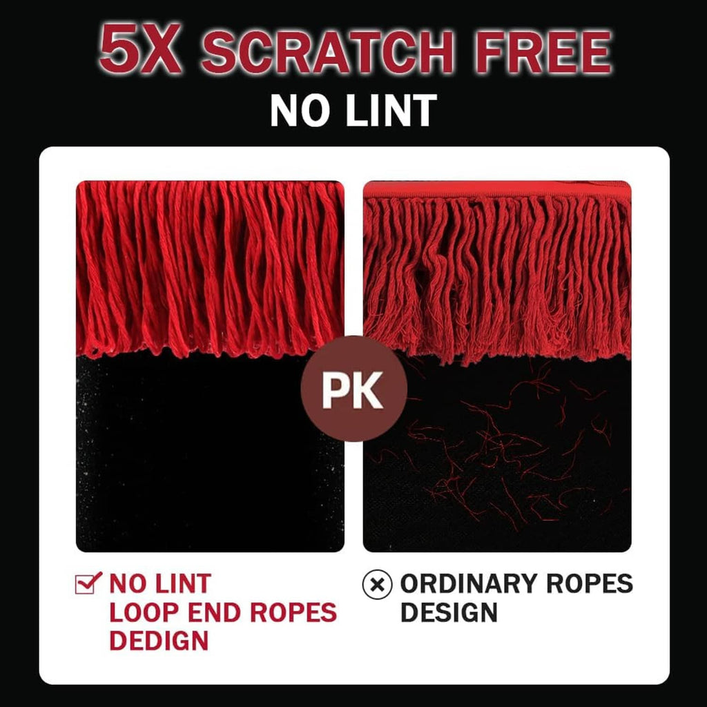 Red lint-free scratch-free car duster fiber pads shown on packaging