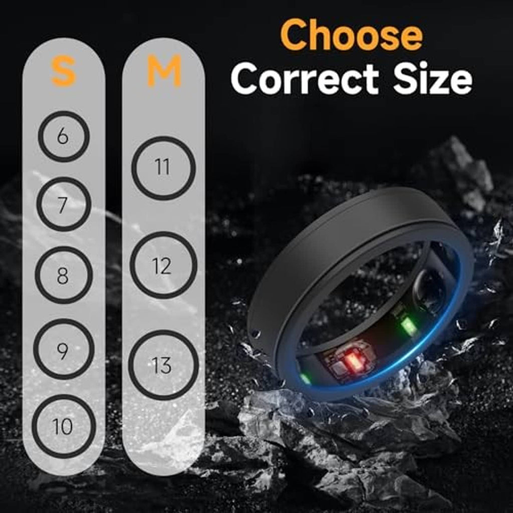 Oura ring cover case in dark gray with size guide circles beside it