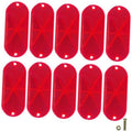 Set of 10 red oval bike reflectors, each with two screw holes.