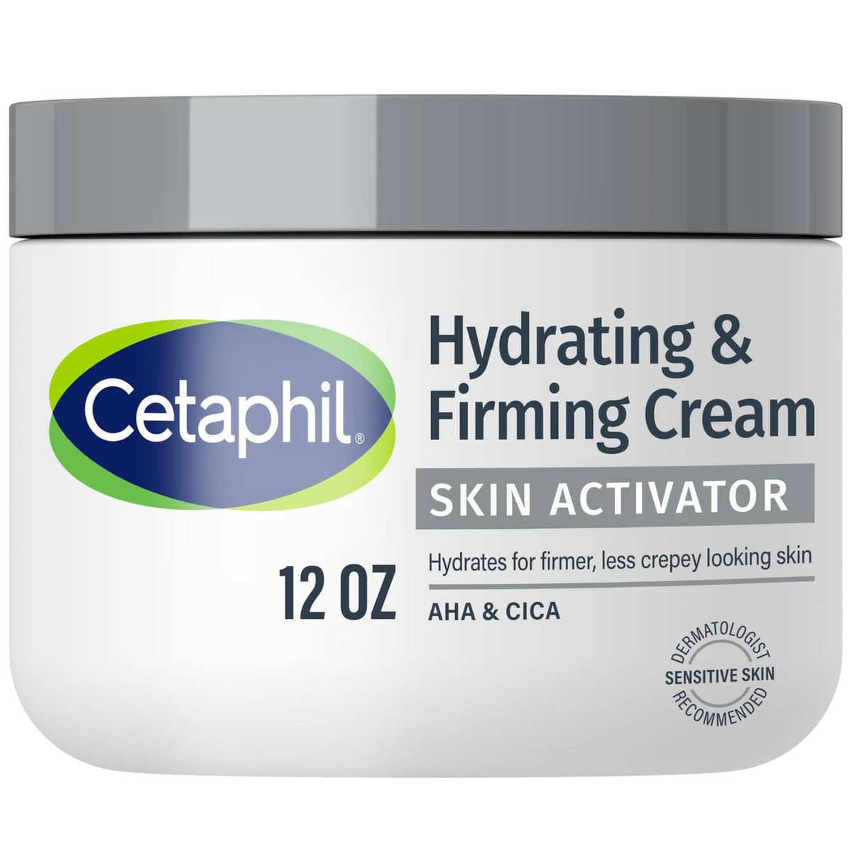 Cetaphil Skin Activator hydrating & firming cream jar, 12 oz, white tub with gray lid