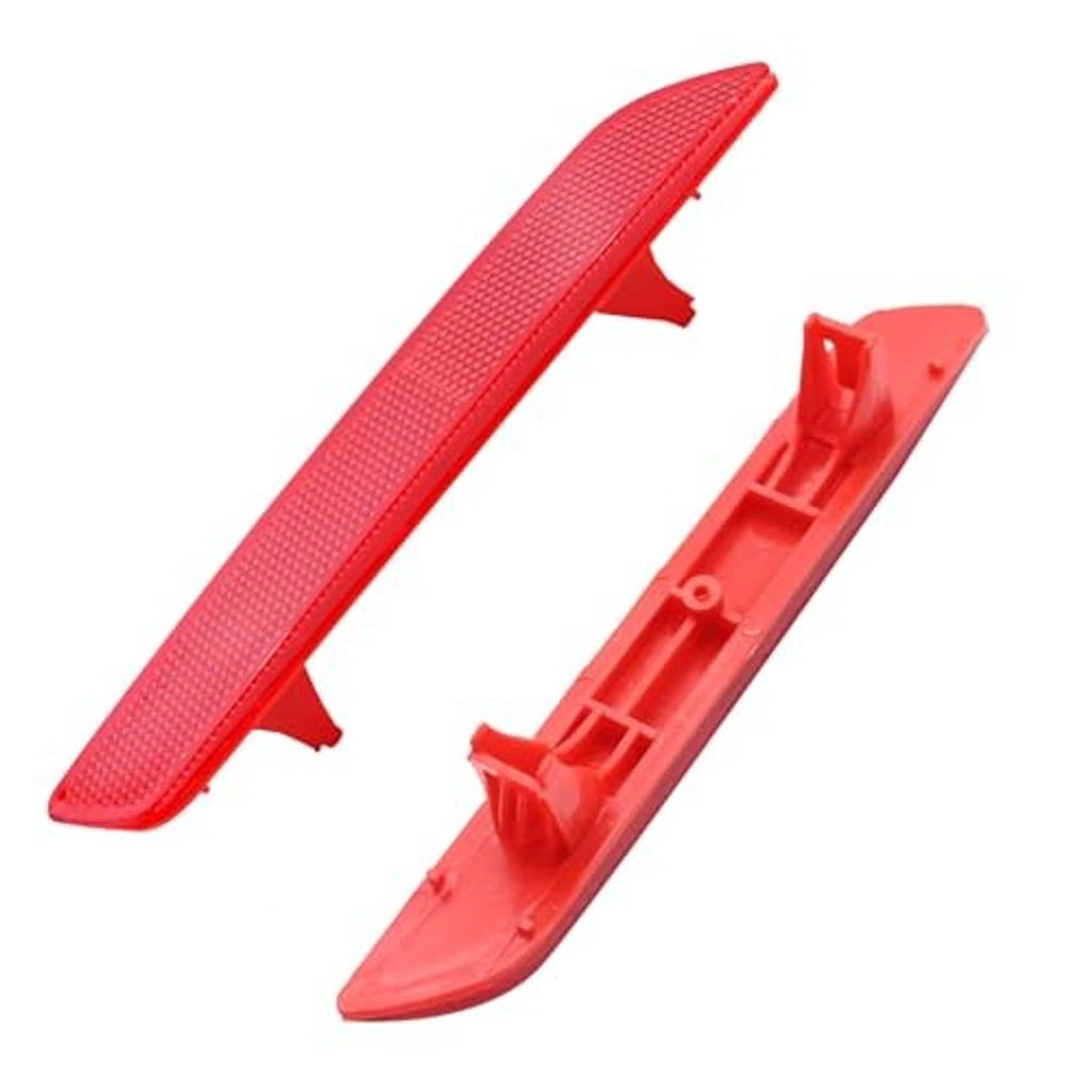 Red rear bumper reflector light with underside mounting bracket and tabs
