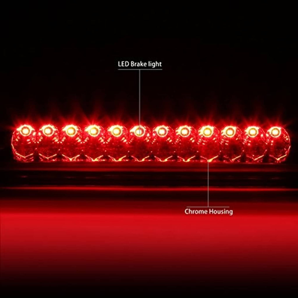 LED third brake light lit red with chrome housing and clear lens