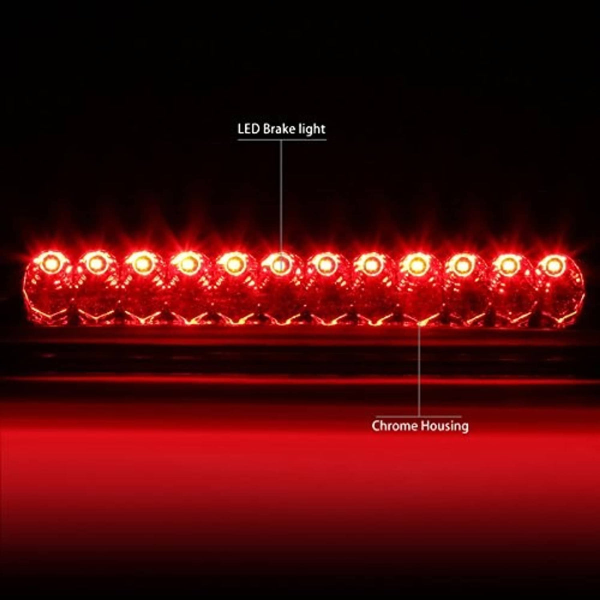 LED third brake light lit red with chrome housing and clear lens