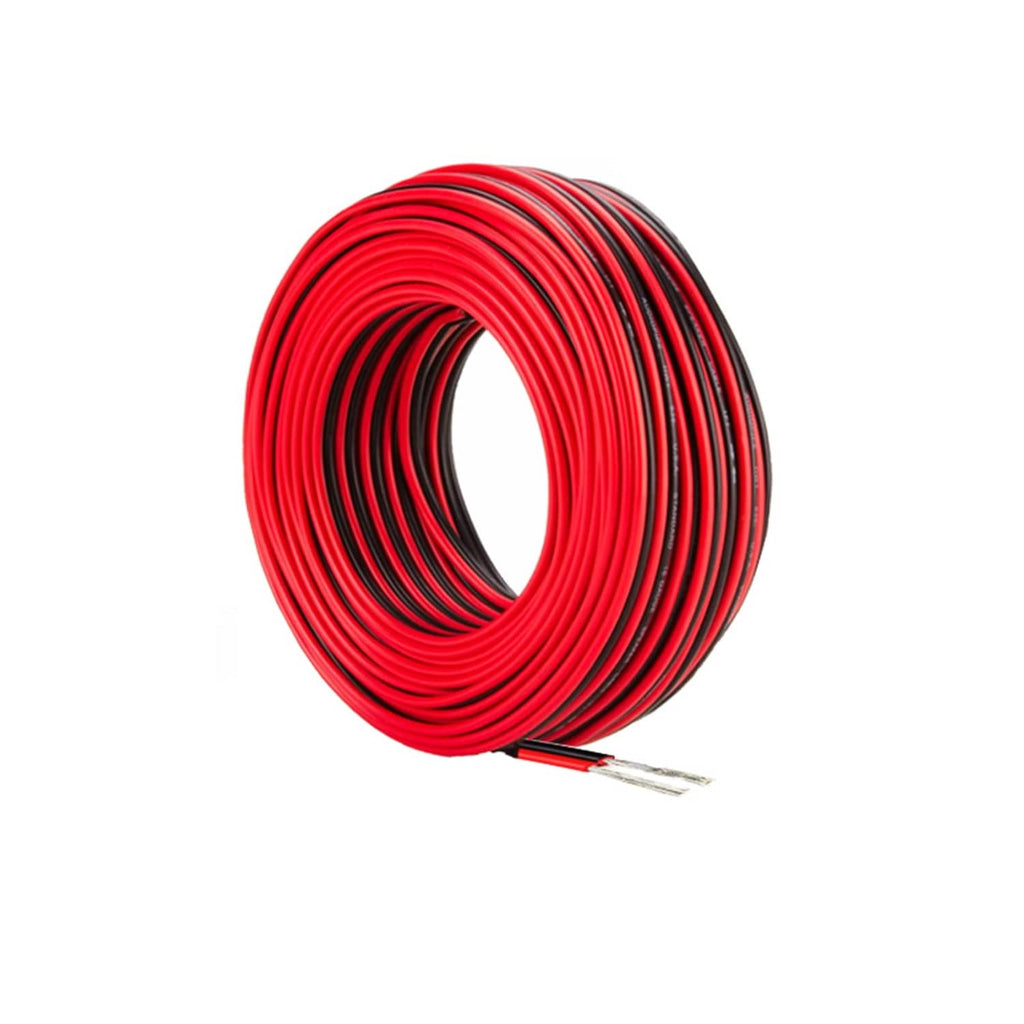 Coiled red PVC insulated tinned copper wire with two exposed strand ends