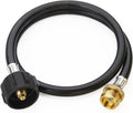 3 ft propane adapter hose with black rubber and brass connectors, 1 lb to 20 lb