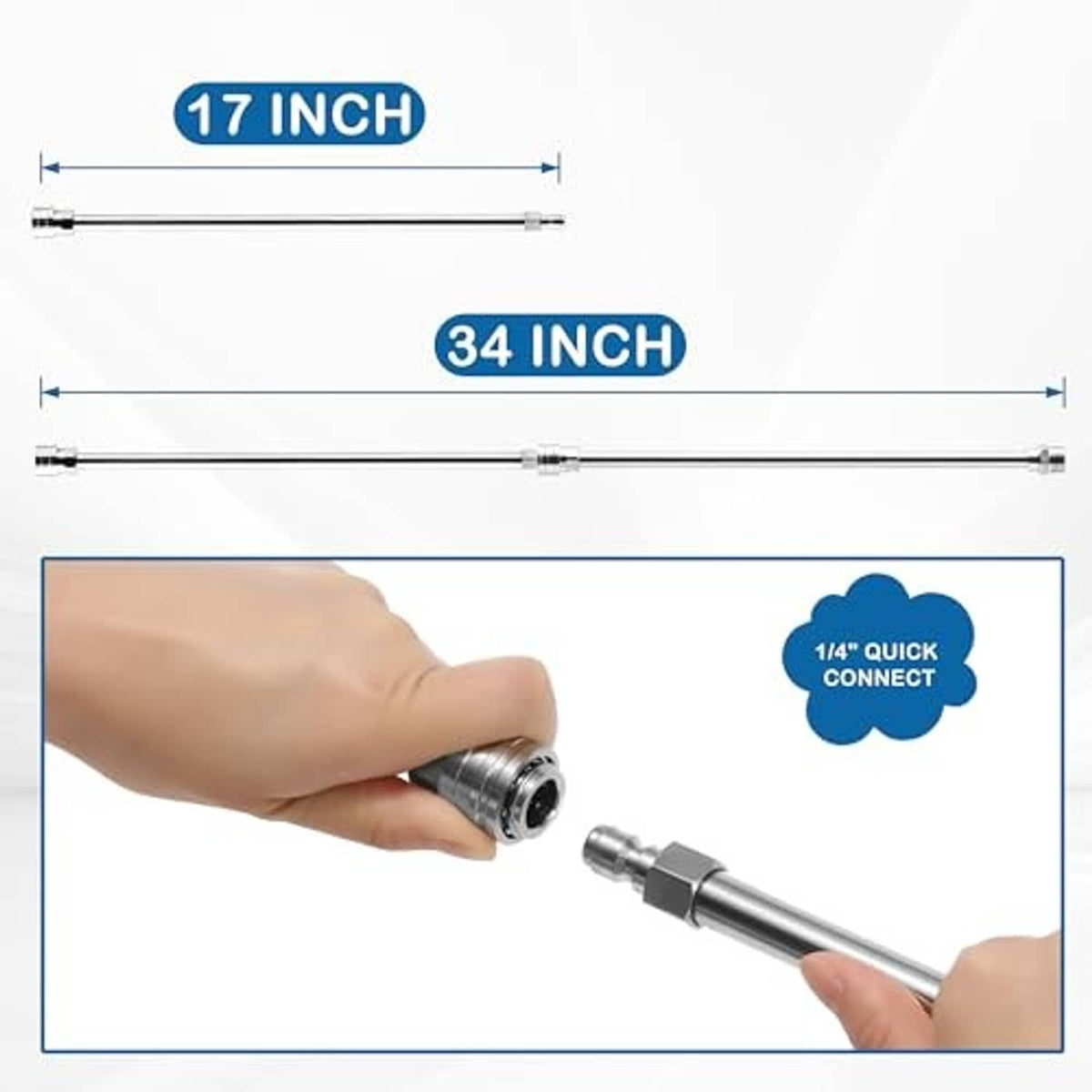 34 in stainless pressure washer wand extension with quick-connect ends