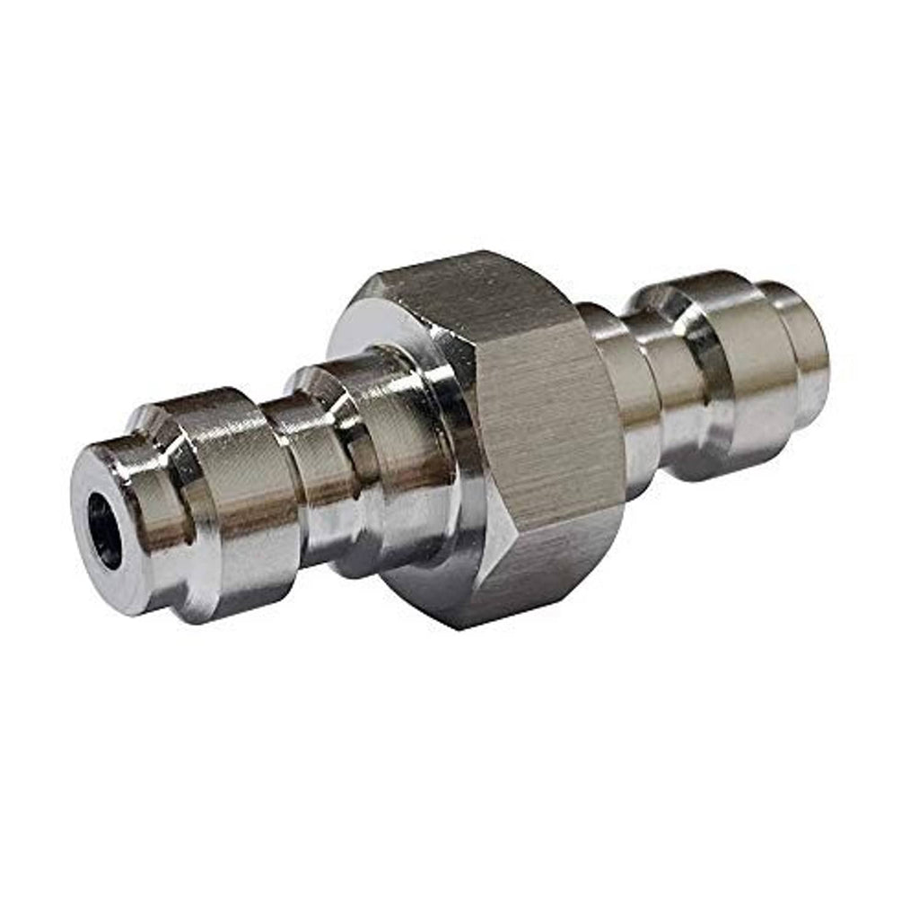 Stainless steel double male quick-disconnect coupling adapter with threaded ports