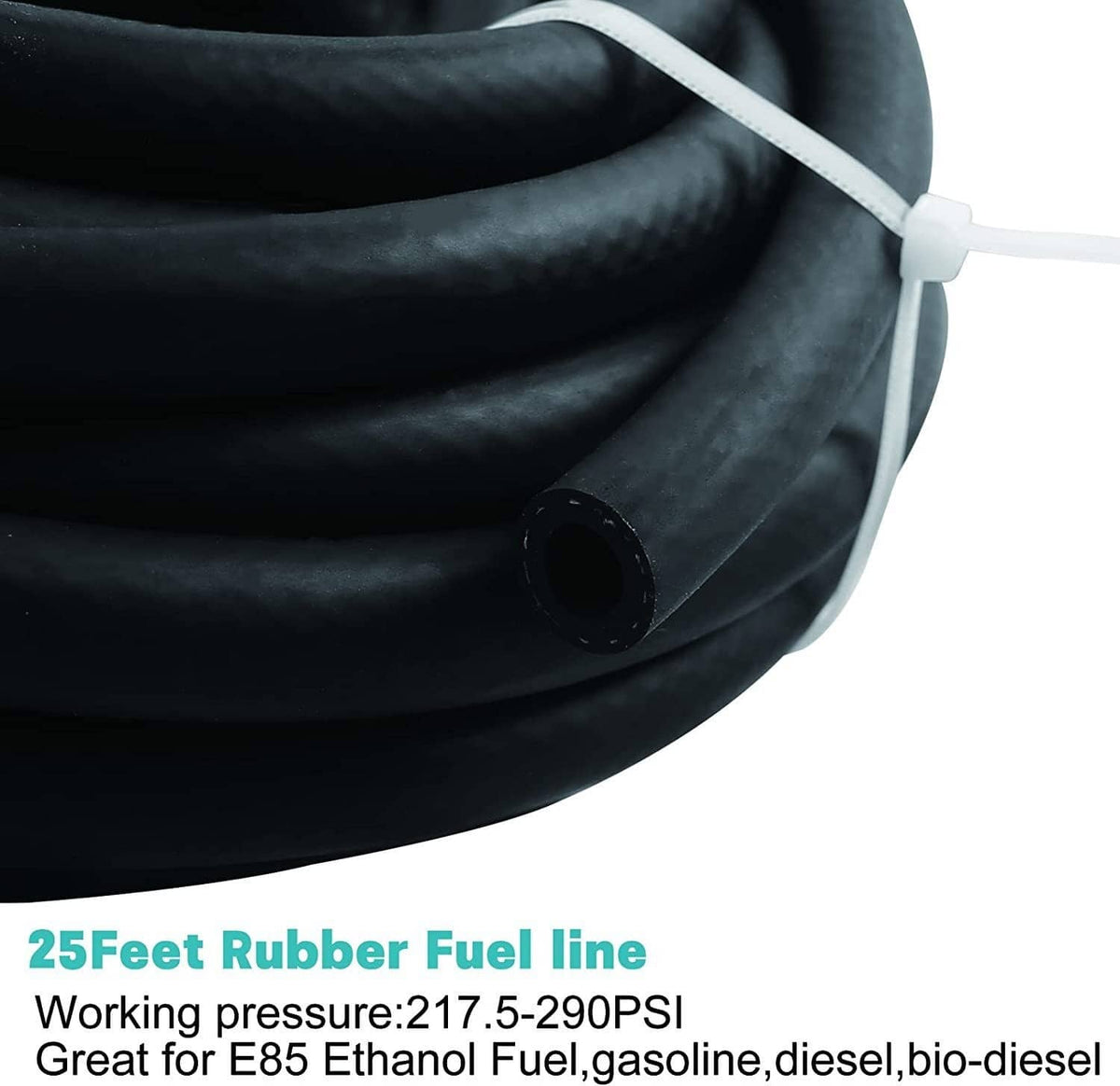 25 ft rubber fuel line with black hose and connector end fitting